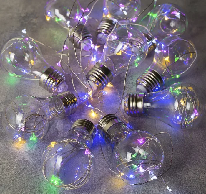 Гирлянда НИТЬ "Лампочки" 3 м, 10 пластиковых лампочек, LED-100-12V, МУЛЬТИ 3612325