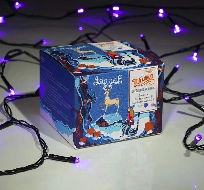 Гирлянда НИТЬ, 5 м, Н.Т. LED-50-220V, 8 режимов, ФИОЛЕТ 3556767