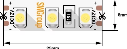 Лента св д SWG SWG3120-12-9.6-NW стандарт 3528 120 LED м 9,6 Вт м 12В IP20 нейтральный белый