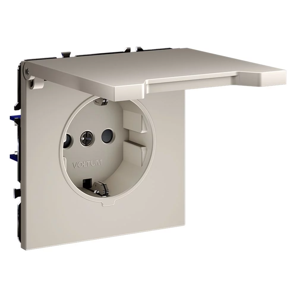 Розетка встр. VOLTUM S70 с заземлением, защитными шторками и крышкой 16А, (кашемир) VLS040303
