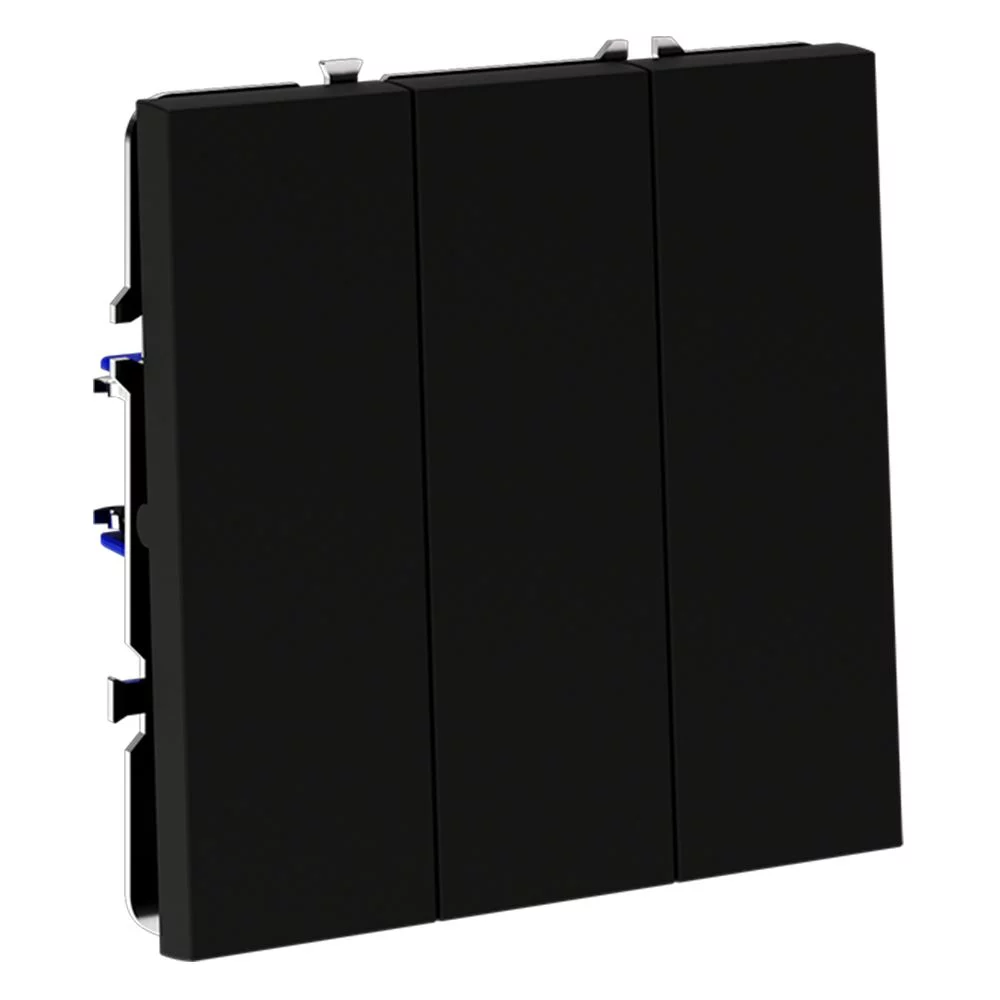 Выключатель встраиваемый VOLTUM S70 трехклавишный 10А, (черный матовый) VLS030108