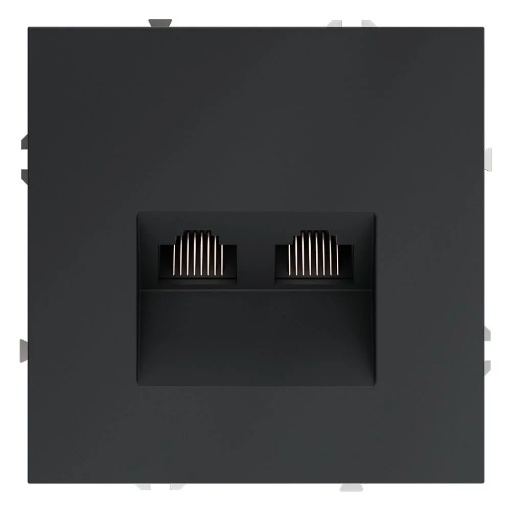 Розетка компьютерная встраиваемая VOLTUM S70 двойная RJ45+RJ45 кат.6, (графит) VLS060207