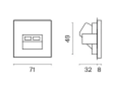 Розетка компьютерная встраиваемая VOLTUM S70 двойная RJ45+RJ45 кат.6, (графит) VLS060207