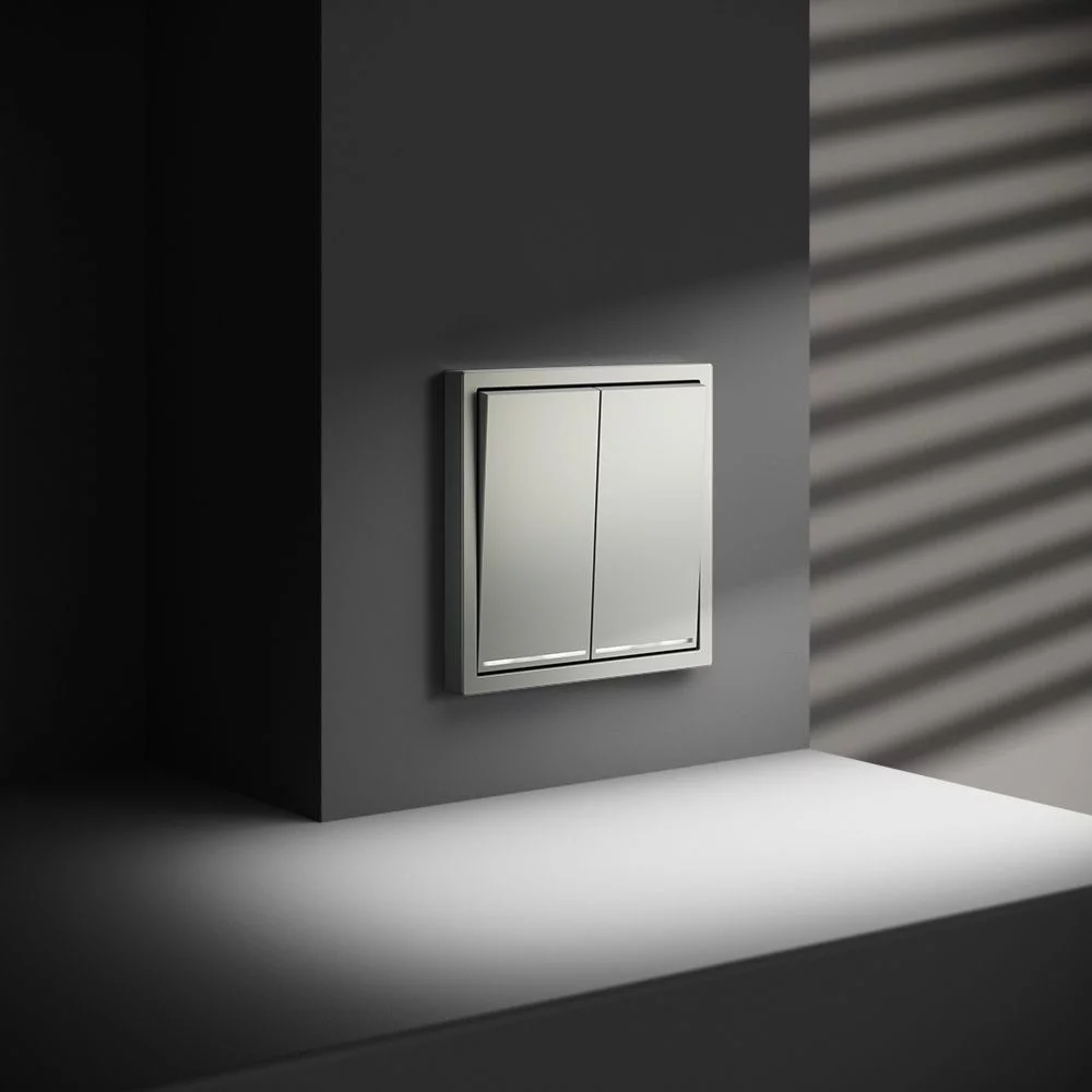 Выключатель встраиваемый VOLTUM S70 двухклавишный с подсветкой 10А, (сталь) VLS020205