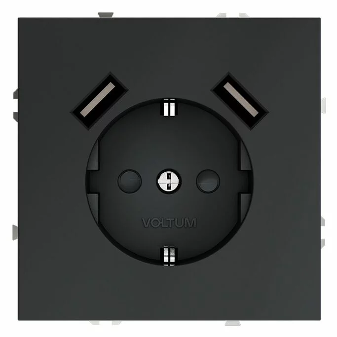 Розетка встр. VOLTUM S70 с заземлением и защитными шторками, 16А, с USB, A+A, (графит) VLS040407