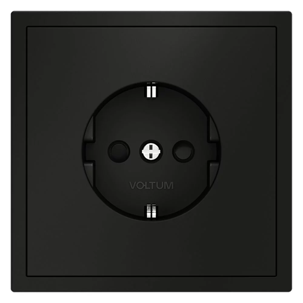 Розетка встраиваемая VOLTUM S70 с заземлением и защитными шторками, 16А, (черный матовый) VLS040208