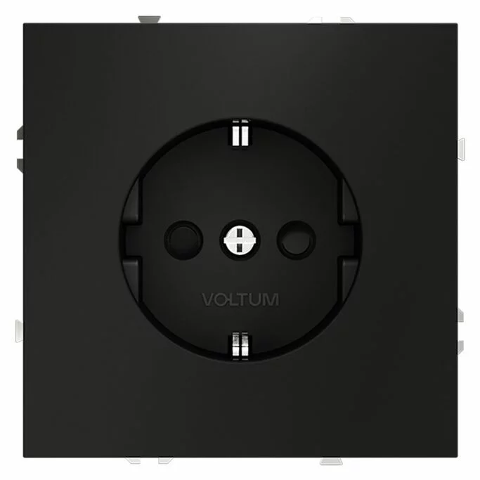 Розетка встраиваемая VOLTUM S70 с заземлением и защитными шторками, 16А, (черный матовый) VLS040208