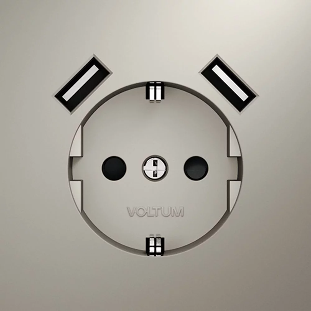 Розетка встр. VOLTUM S70 с заземлением и защитными шторками, 16А, с USB, A+A, (кашемир) VLS040403