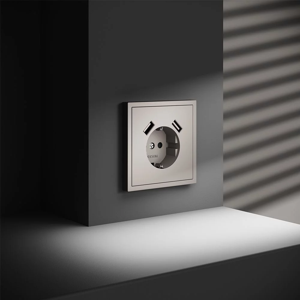Розетка встр. VOLTUM S70 с заземлением и защитными шторками, 16А, с USB, A+A, (кашемир) VLS040403
