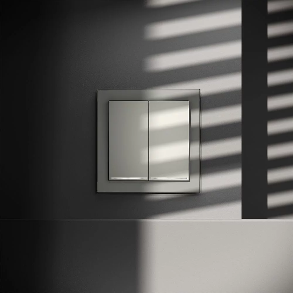 Проходной переключатель встраиваемый VOLTUM S70 двухклавишный с подсветкой 10А, (сталь) VLS020405