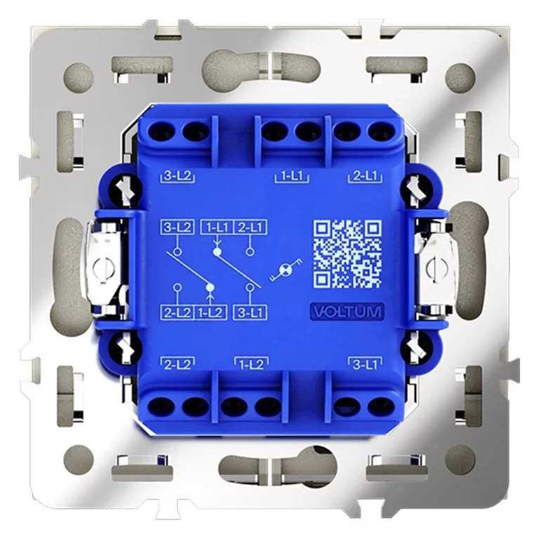 Проходной переключатель встраиваемый VOLTUM S70 двухклавишный с подсветкой 10А, (сталь) VLS020405