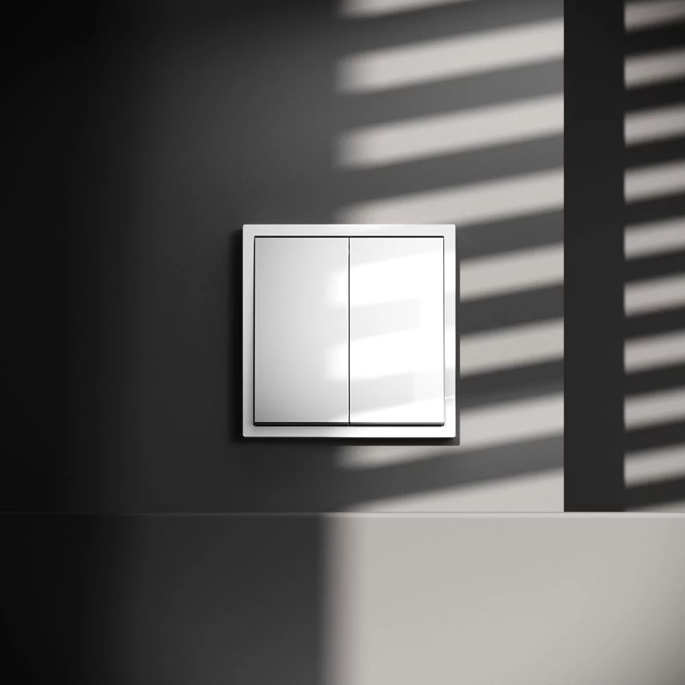 Выключатель с самовозвратом встраиваемый VOLTUM S70 двухклавишный 10А, (белый глянцевый) VLS020601