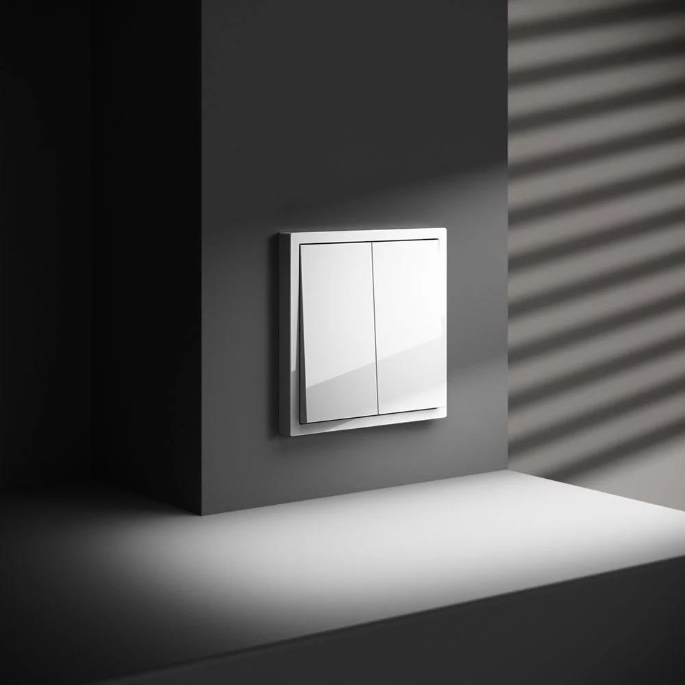 Выключатель встраиваемый VOLTUM S70 двухклавишный 10А, (белый глянцевый) VLS020101