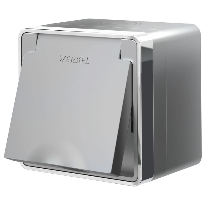 Werkel W5071206  Розетка влагозащ. с зазем. с защит. крышкой и шторками Gallant (серебряный)