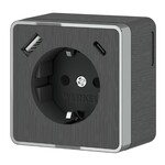 Werkel W5071704  Розетка с заземлением, шторками и USB тип A+C Gallant (графит рифленый)