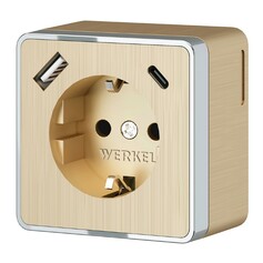 Werkel W5071710  Розетка с заземлением, шторками и USB тип A+C Gallant (шампань рифленый)