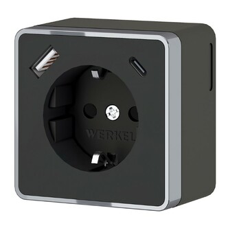 Werkel W5071735  Розетка с заземлением, шторками и USB тип A+C Gallant (чёрный хром)
