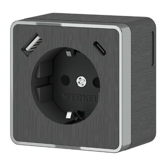 Werkel W5071704  Розетка с заземлением, шторками и USB тип A+C Gallant (графит рифленый)