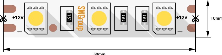 Лента светодиодная 14,4 Вт м SMD5050 (60 диодов на метр) Открытая (IP20) Цвет Нейтральный белый 12В