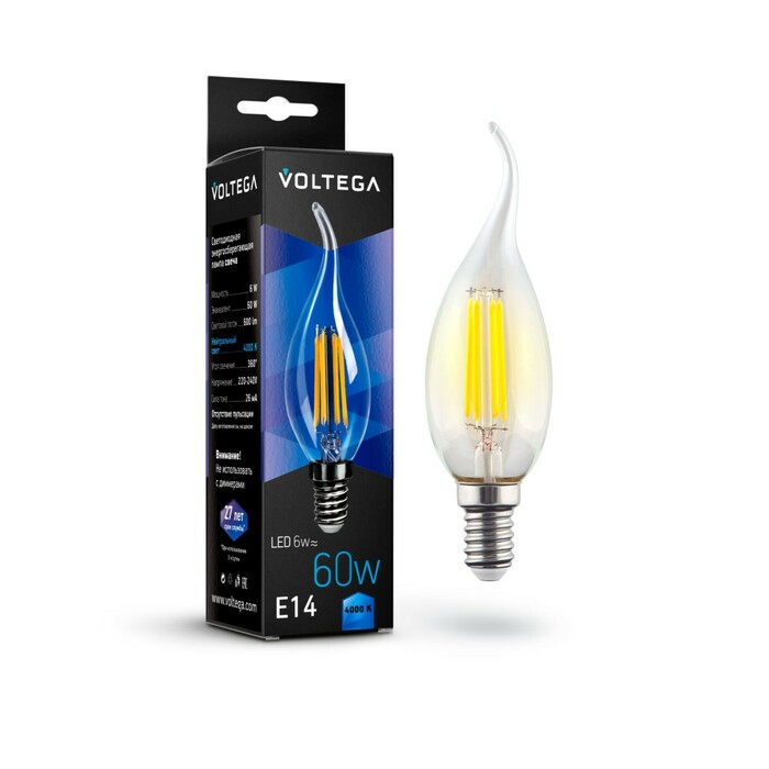 VOLTEGA 7018 VG10-CW1E14cold6W-F Crystal Candle wind 6W 4000K E14