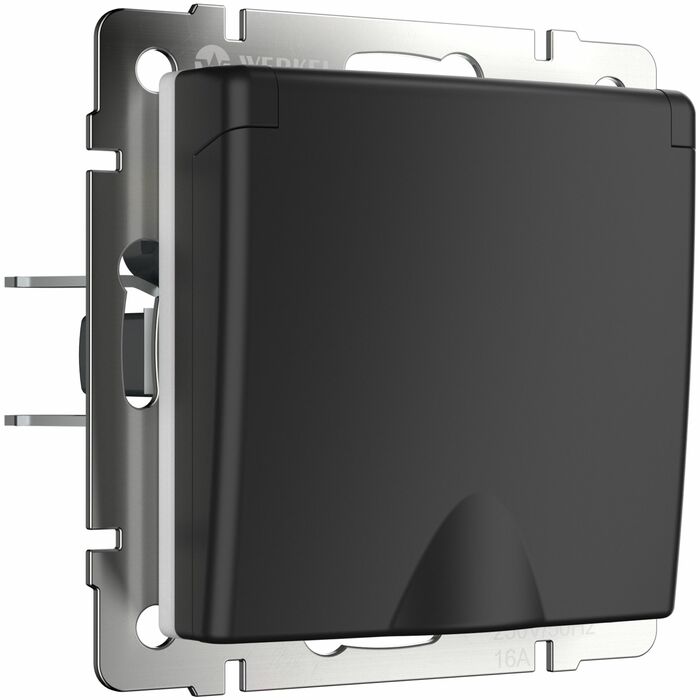 Werkel W1171208  Розетка влагозащ. с зазем. с защит. крышкой и шторками (черный матовый)