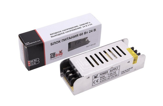 Блок питания SWG T-60-24 компактный (узкий), 60 W, 24V 160x40x33