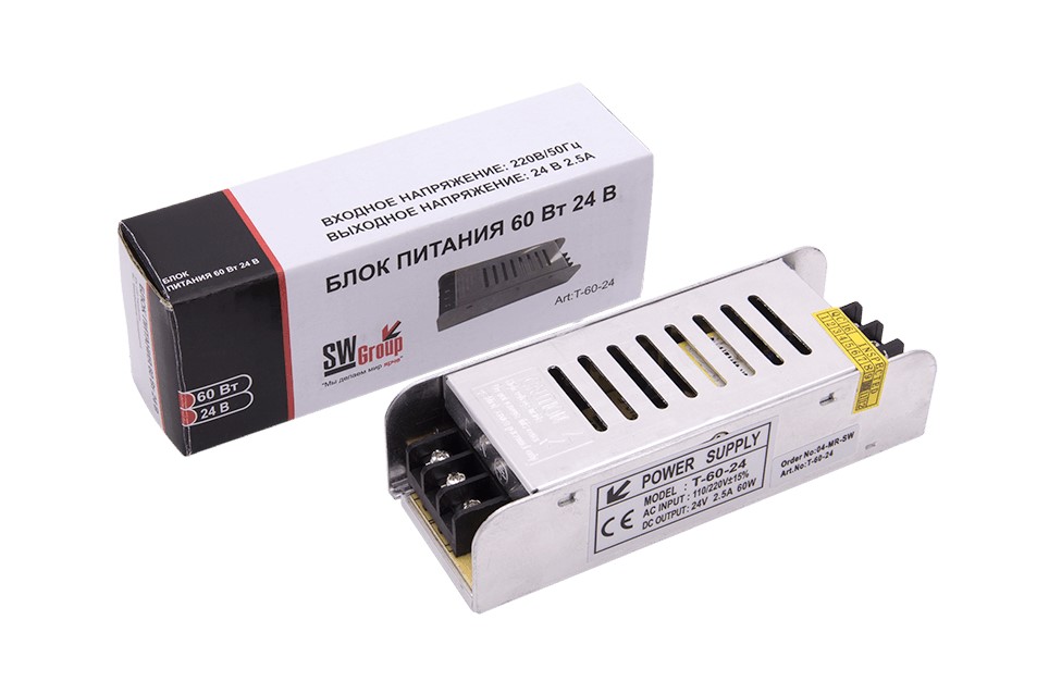 Блок питания SWG T-60-24 компактный (узкий), 60 W, 24V 160x40x33