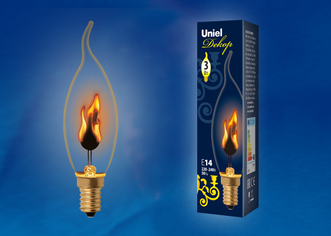 Лампа декор. UNIEL IL-N-CW35-3 RED-Flame E14 Cl  свеча на ветру "эффект пламени"