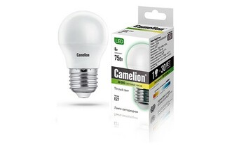 Лампа св д Camelion Шар G45 E27 8W(720 220°) 3000K матов. 78x45 пластик LED8-G45 830 E27