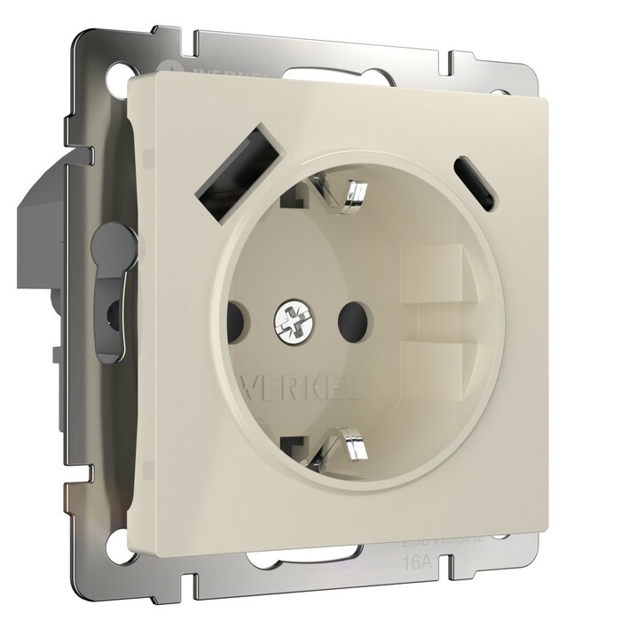 Werkel W1171703  Розетка с заземлением, шторками и USB тип A+C (слоновая кость)
