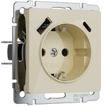 Werkel W1171743  Розетка с заземлением, шторками и USB тип A+C (айвори акрил)
