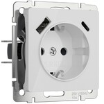 Werkel W1171741  Розетка с заземлением, шторками и USB тип A+C (белый акрил)