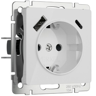 Werkel W1171741  Розетка с заземлением, шторками и USB тип A+C (белый акрил)
