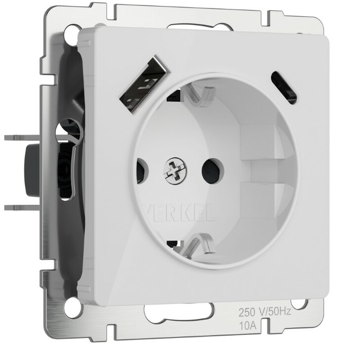 Werkel W1171741  Розетка с заземлением, шторками и USB тип A+C (белый акрил)