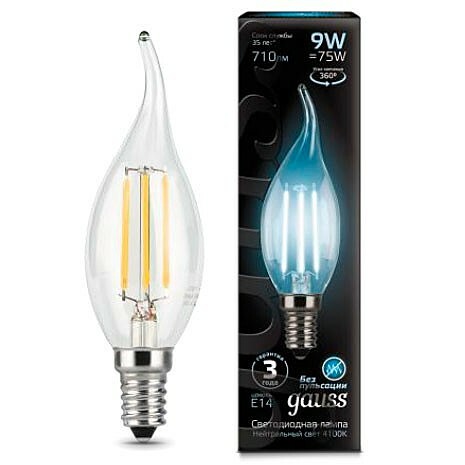 Лампа Gauss LED Filament Candle tailed E14 9W 4100K 1 10 50 104801209