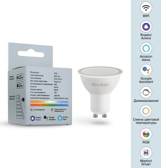 VOLTEGA 2426 VG-MR16GU10RGB+cct-WIFI-5,5W Wi-Fi MR16 GU10 5,5W 2700K-6500K MIX-RGB DIM