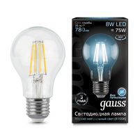 Лампа Gauss LED Filament A60 E27 8W 4100К 1 10 40 102802208