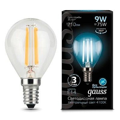 Лампа Gauss LED Filament Globe E14 9W 4100K 1 10 50 105801209