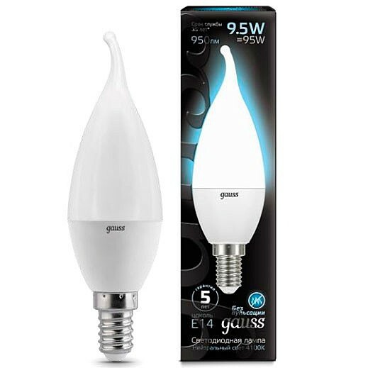 Лампа Gauss LED Candle tailed E14 9.5W 4100K 1 10 50 104101210