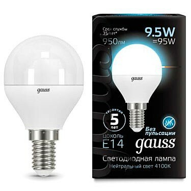 Лампа Gauss LED Globe E14 9.5W 4100K 1 10 50 105101210