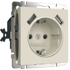 Werkel W1171562  Розетка с заземлением, шторками и USBх2 (айвори матовый)