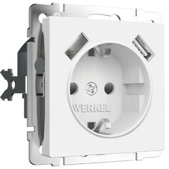 Werkel W1171561  Розетка с заземлением, шторками и USBх2 (белый матовый)