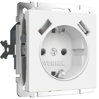 Werkel W1171561  Розетка с заземлением, шторками и USBх2 (белый матовый)