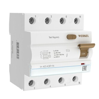 Werkel W914P406   Устройство защитного отключения 3P+N 40 A 30 mА  АС  6 kА