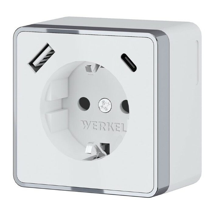 Werkel W5071701  Розетка с заземлением, шторками и USB тип A+C Gallant (белый)