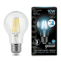 Лампа Gauss LED Filament A60 E27 10W 970lm 4100К step dimmable 1 10 40 102802210-S