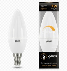 Лампа Gauss LED Свеча-dim E14 7W 560lm 3000К диммируемая 1 10 100 103101107-D