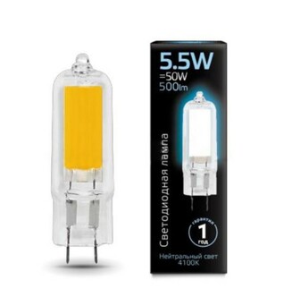 Лампа Gauss LED G4 AC220-240V 5.5W 500lm 4100K Glass 1 10 200 107807205