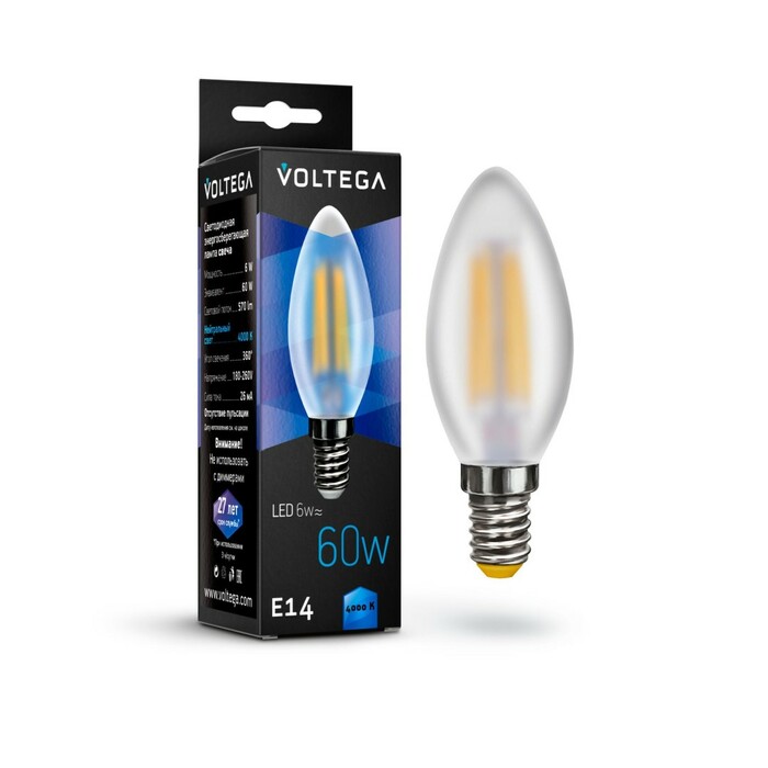 VOLTEGA 7045 VG10-C2E14cold6W-F Crystal Candle matt 6W 4000K E14 