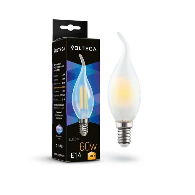 VOLTEGA Светодиодная лампа Crystal Candle wind matt 6W 3000K E14 (7210)